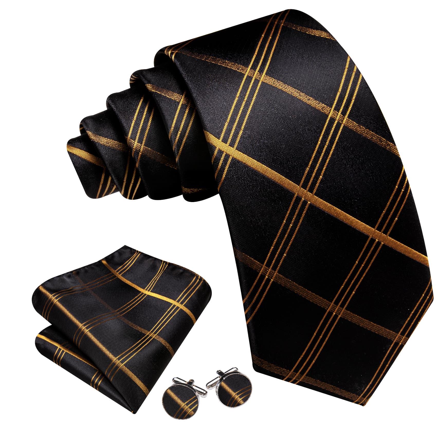  Black Tie Peru Brown Pinstripes Jacquard Striped Necktie Set