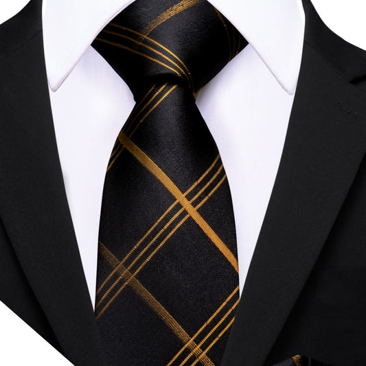  Black Tie Peru Brown Pinstripes Jacquard Striped Necktie Set