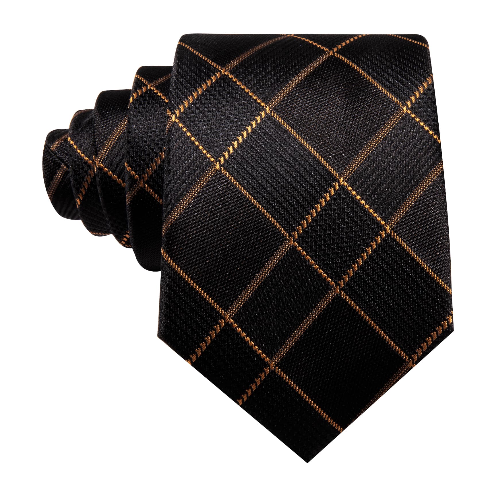  Black Plaid Tie with Golden Stripes Men's Business Set