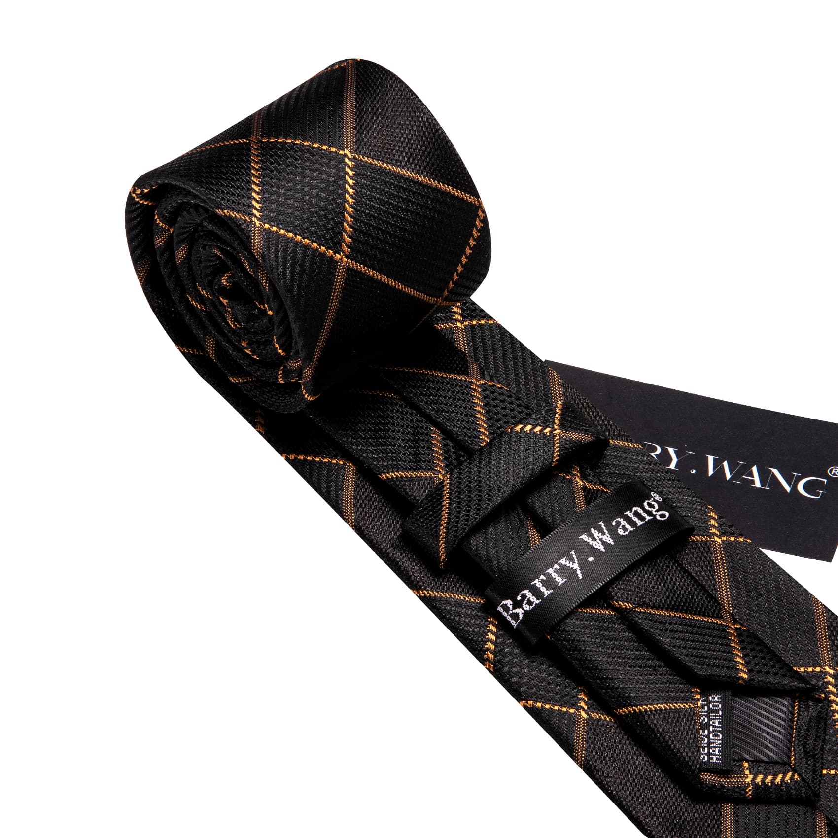  Black Plaid Tie with Golden Stripes Men's Business Set