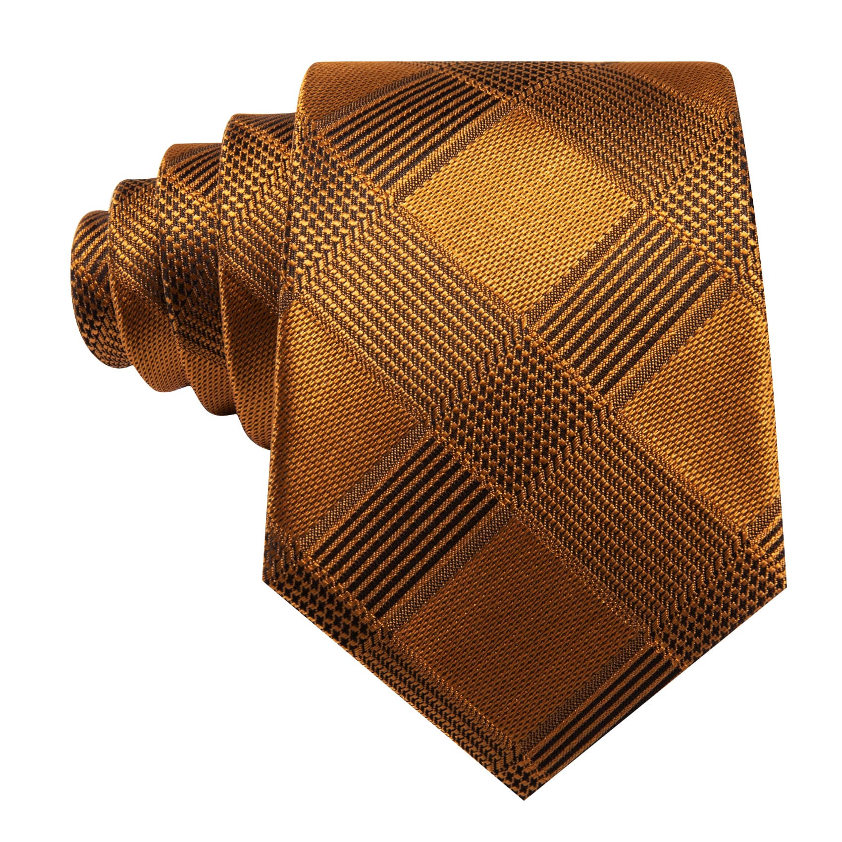 Plaid Tie Gold Black Checkered Necktie and Cufflink Set