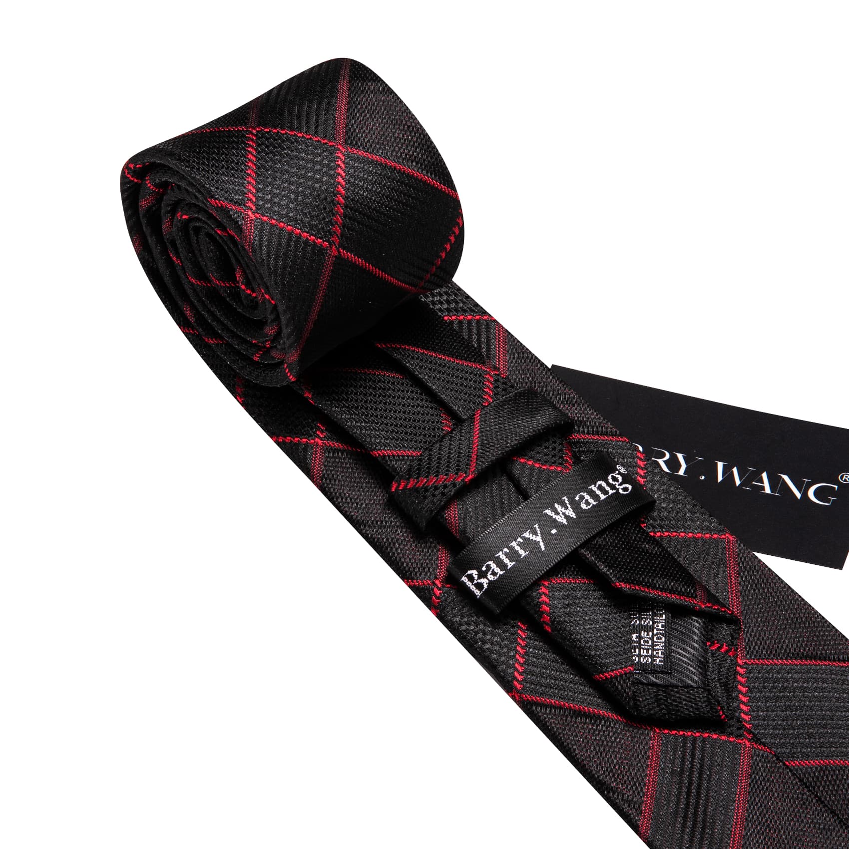  Black Plaid Tie with Red Stripes Men's Business Set