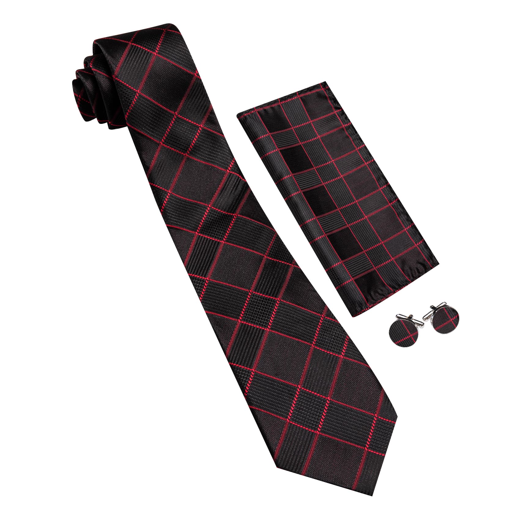  Black Plaid Tie with Red Stripes Men's Business Set