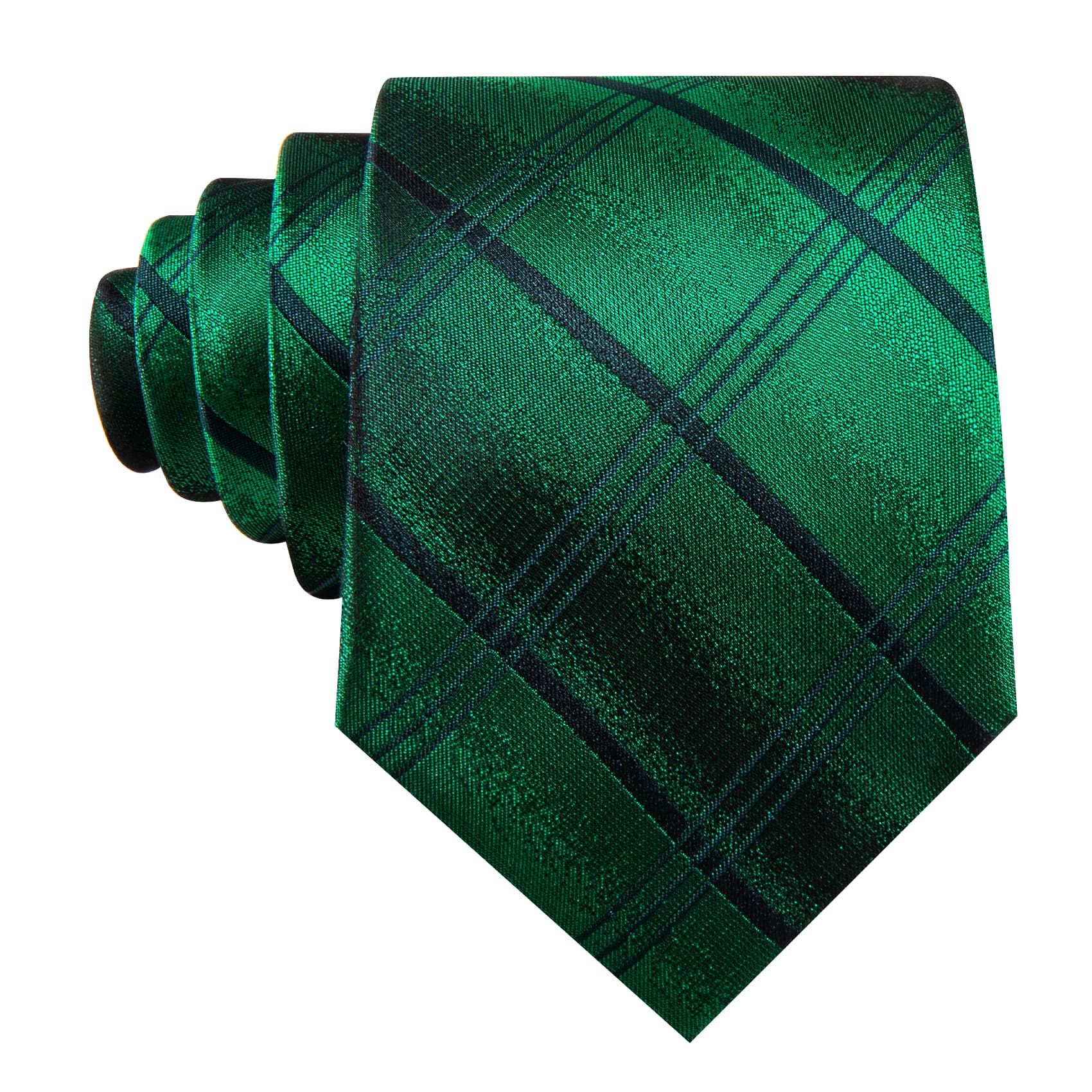 Emerald Green Plaid Men's Business Tie Hanky Cufflinks Set