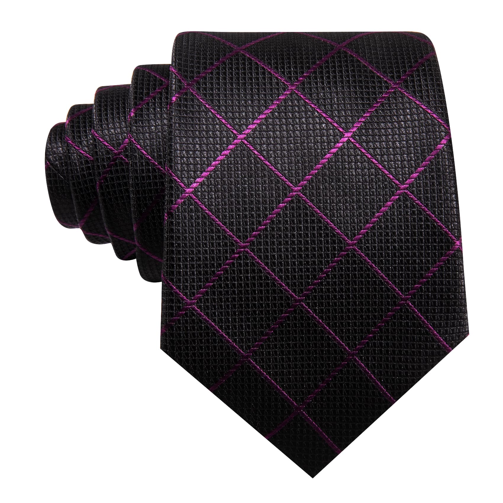  Black Plaid Tie with Purple Stripes Men's Business Set