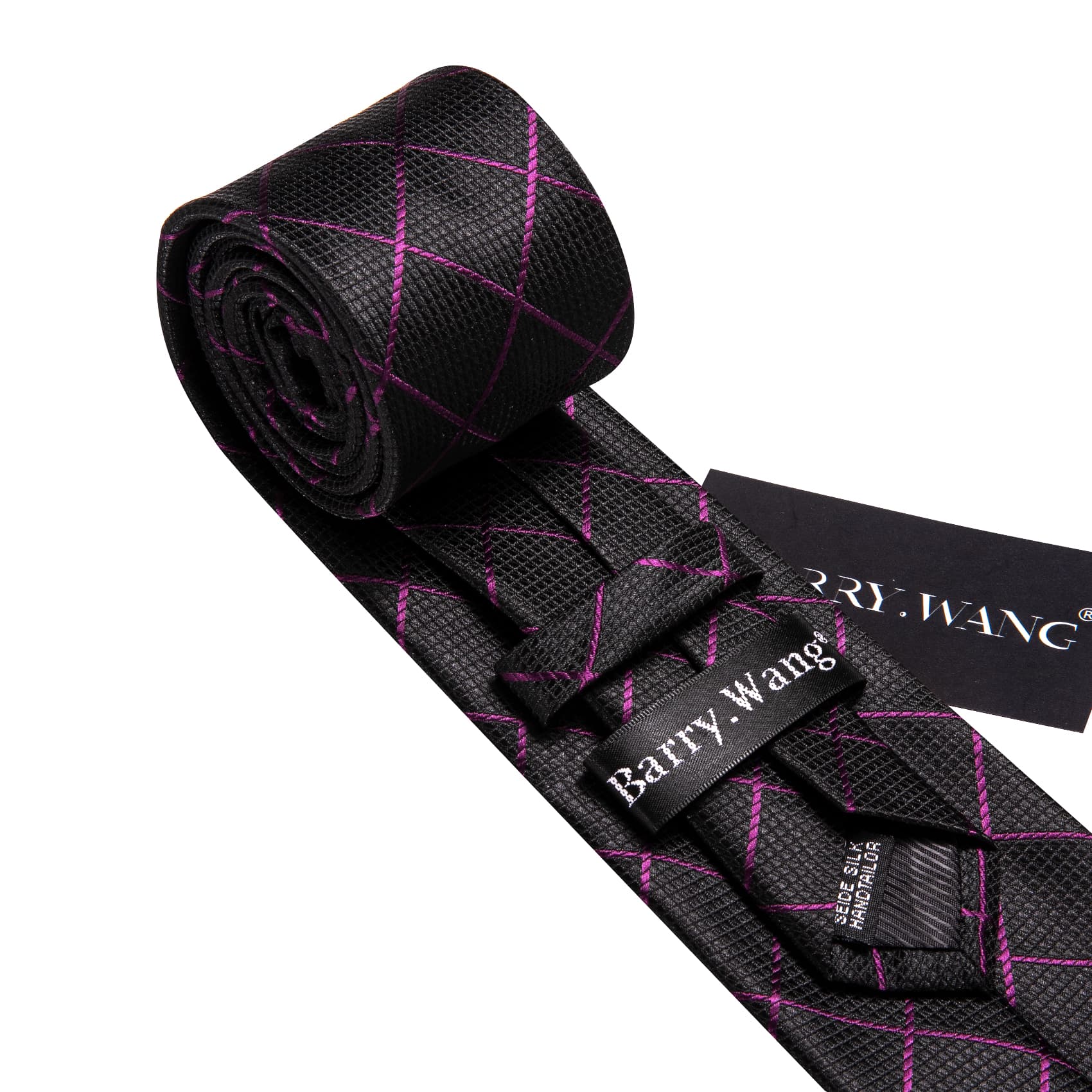  Black Plaid Tie with Purple Stripes Men's Business Set