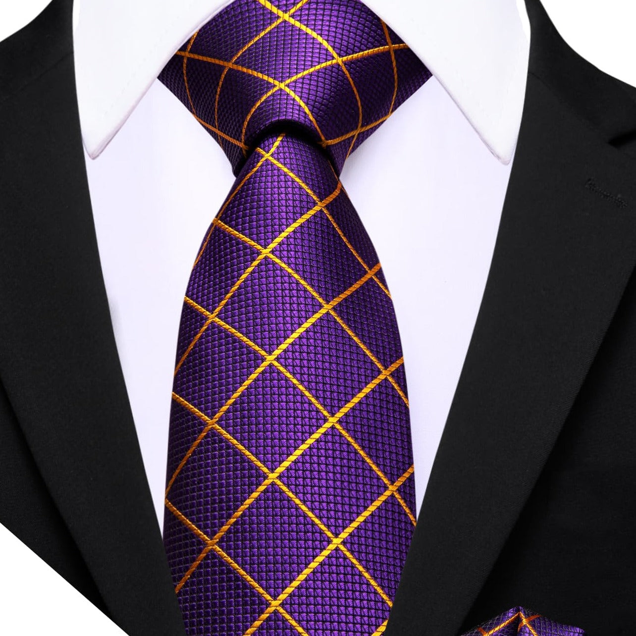  Purple Plaid Tie with Yellow Stripes Men's Business Set