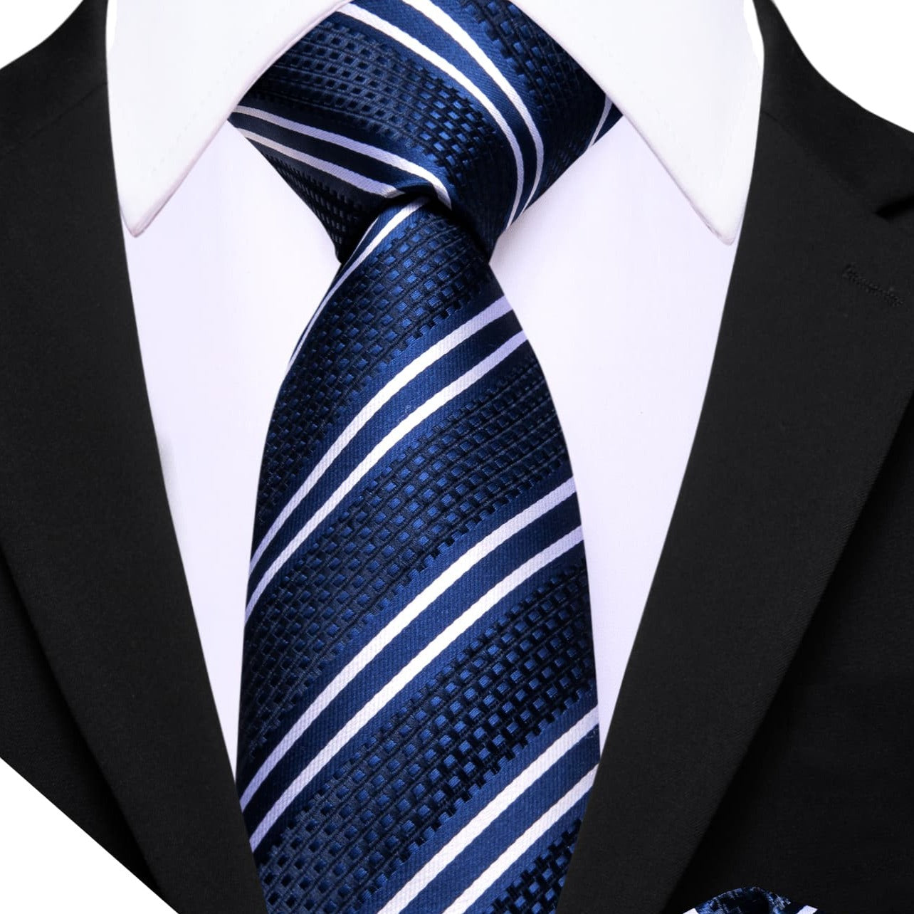  Blue Striped Tie with White Stripes Men's Business Set