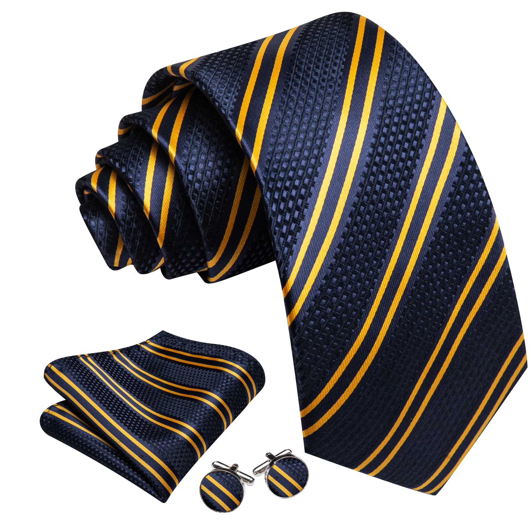  Blue Striped Tie with Yellow Stripes Men's Business Set