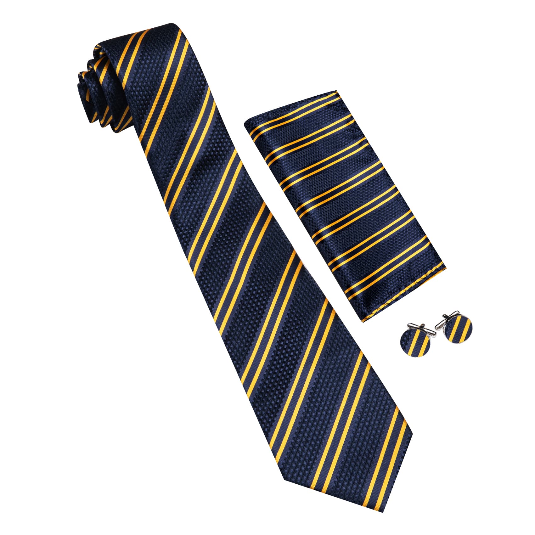  Blue Striped Tie with Yellow Stripes Men's Business Set