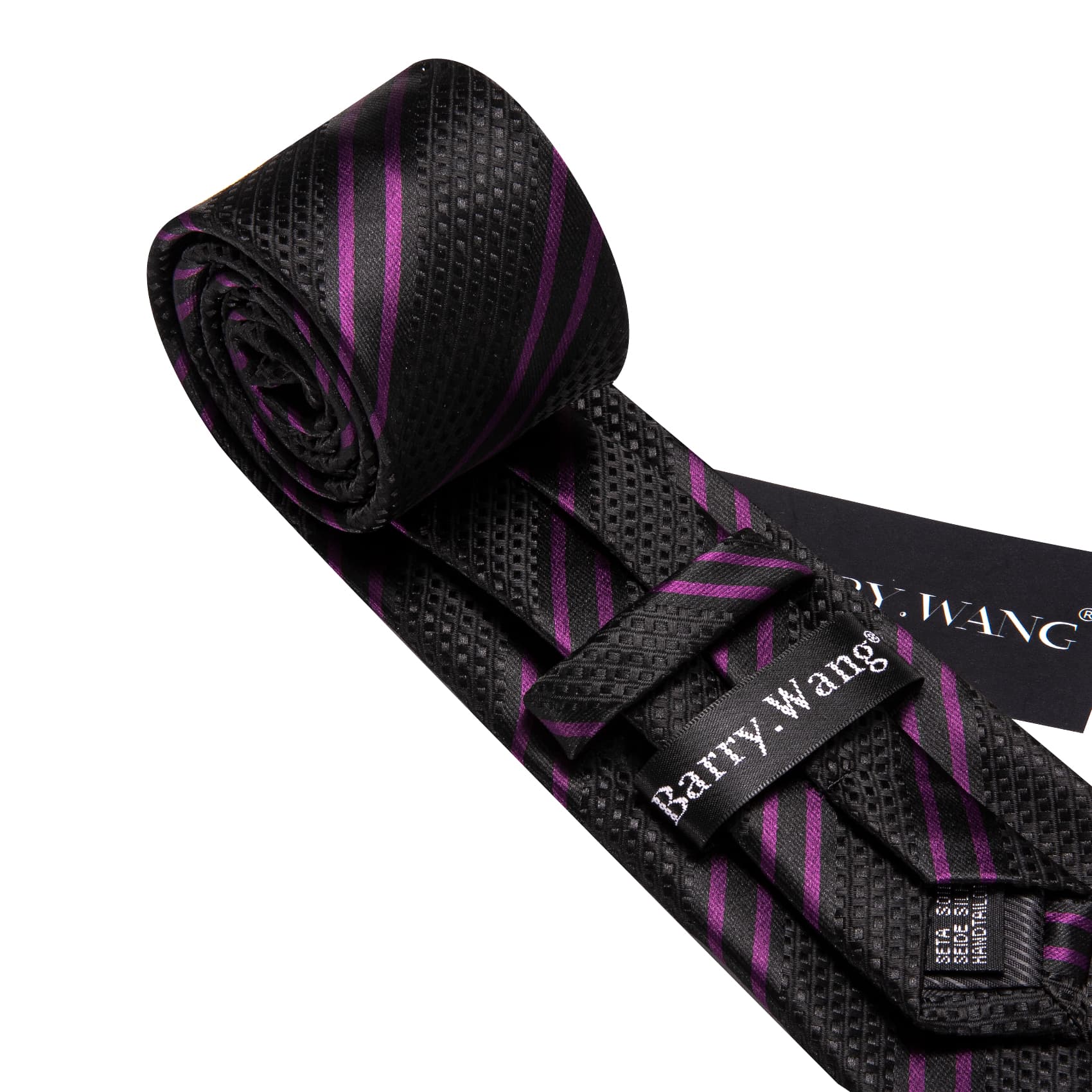 Black Striped Tie with Purple Stripes Men's Business Set