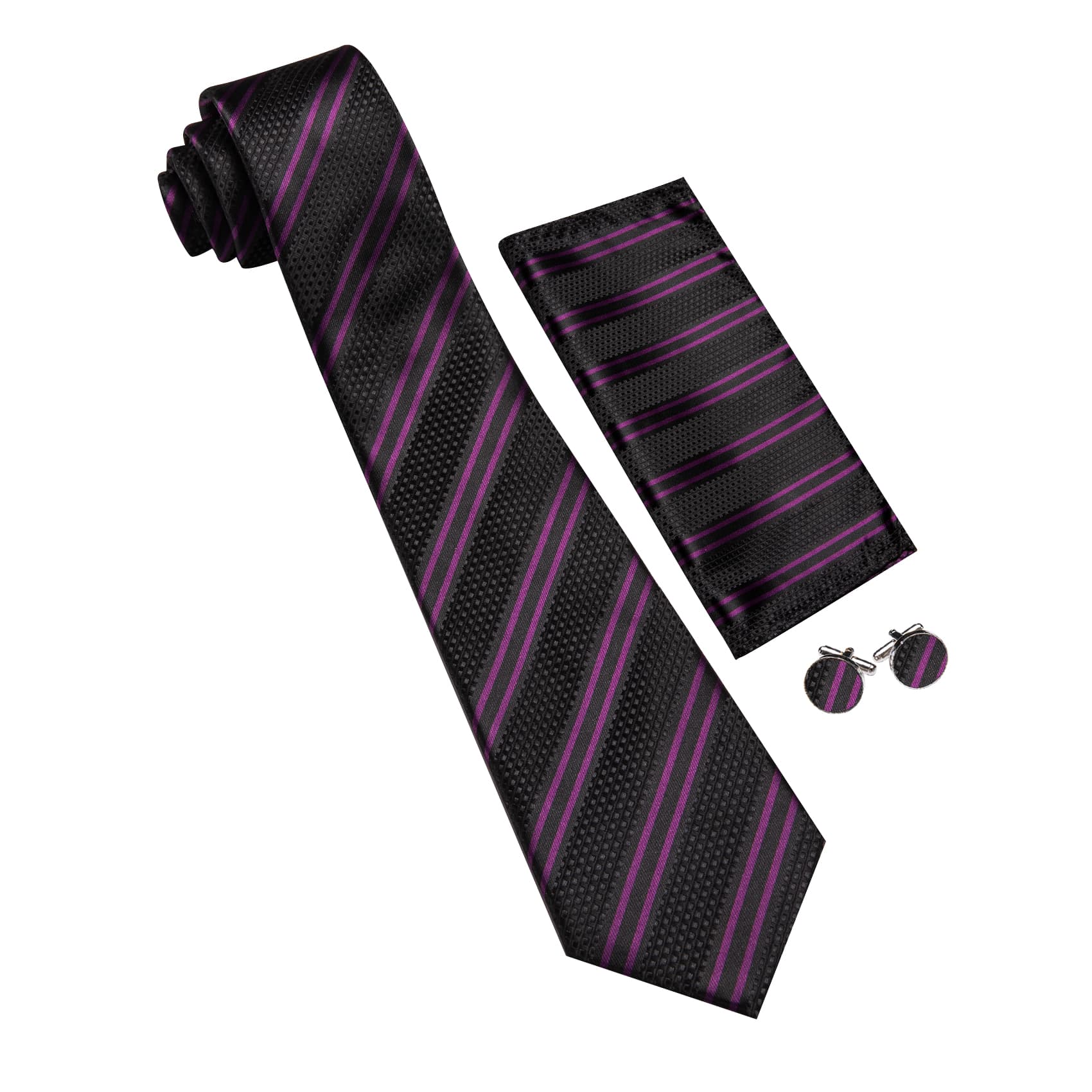 Black Striped Tie with Purple Stripes Men's Business Set