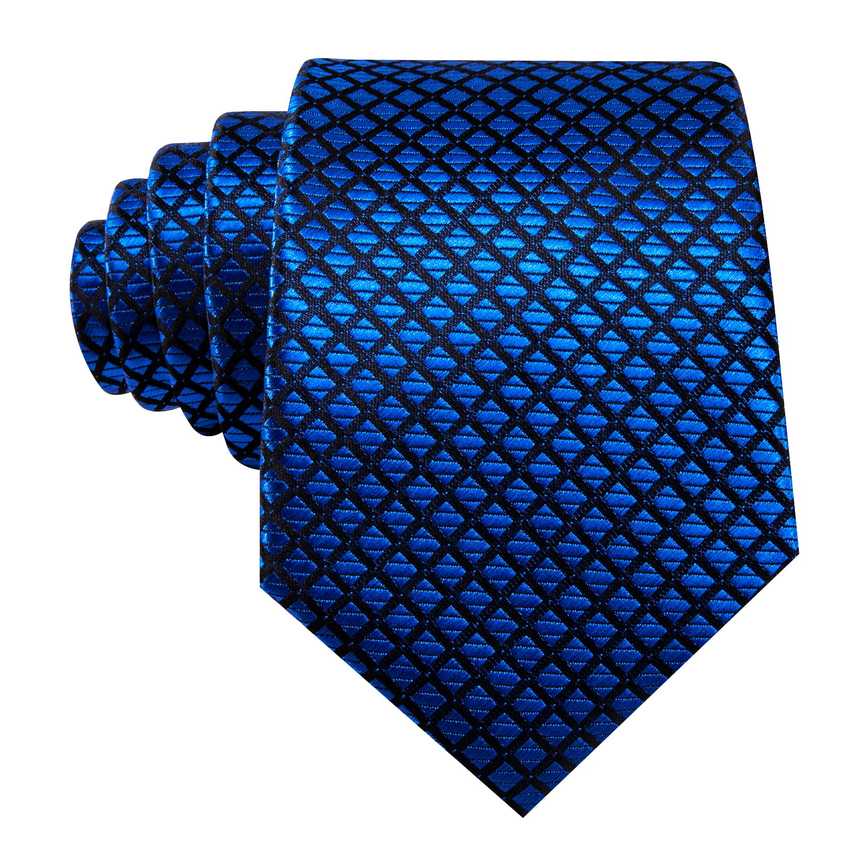  Plaid Tie Blue Black Checkered Necktie and Cufflink Set