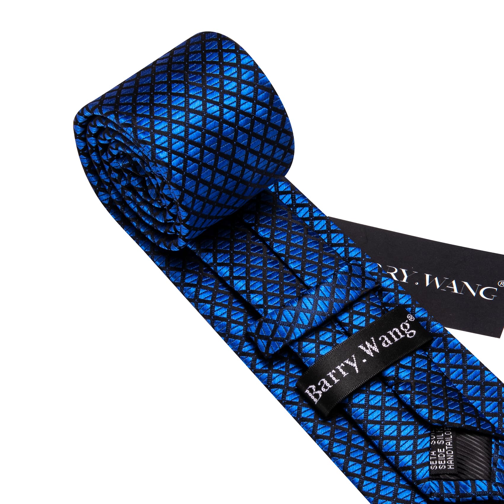  Plaid Tie Blue Black Checkered Necktie and Cufflink Set