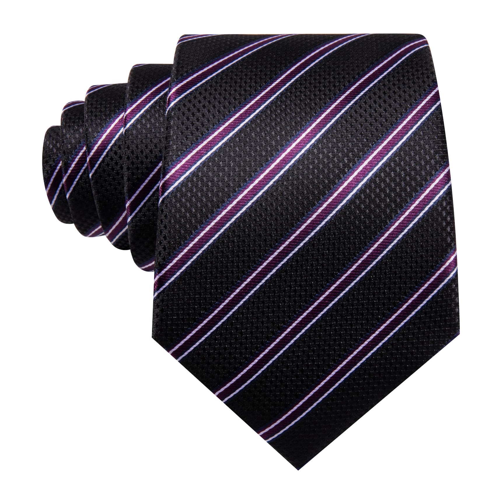 Black Striped Tie with White Purple Stripes Men's Necktie Set