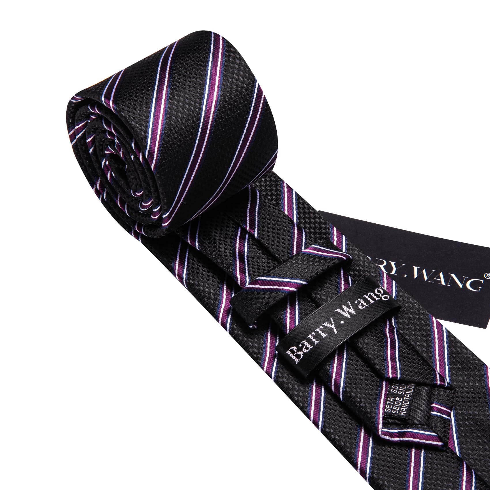  Black Striped Tie with White Purple Stripes Men's Necktie Set