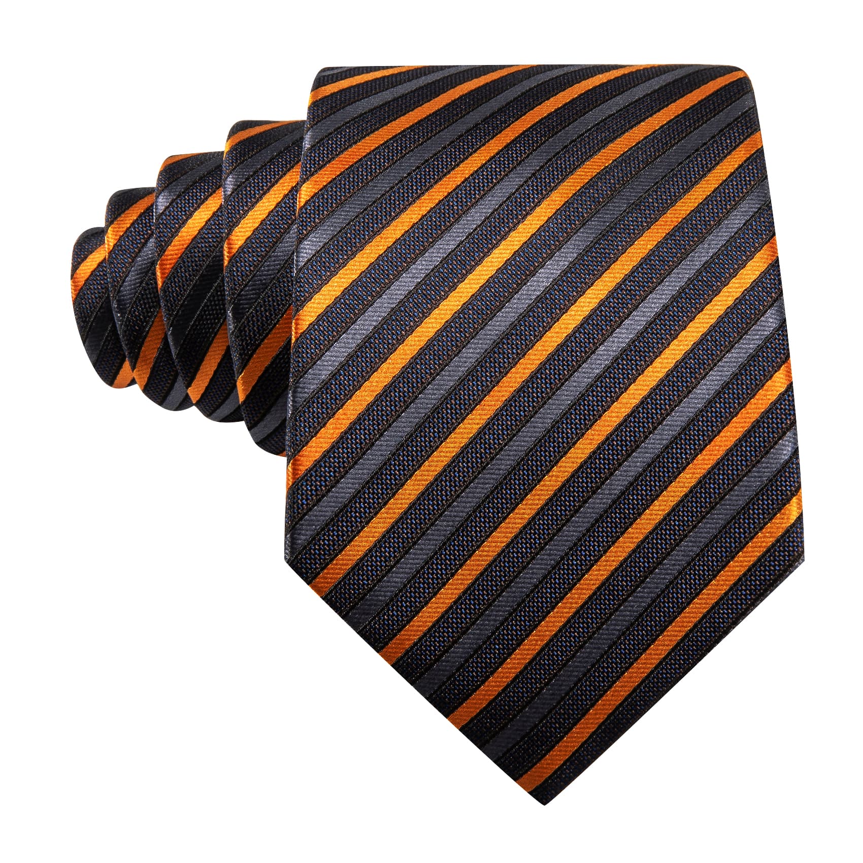 Black Striped Tie with Gold Grey Stripes Men's Necktie Set