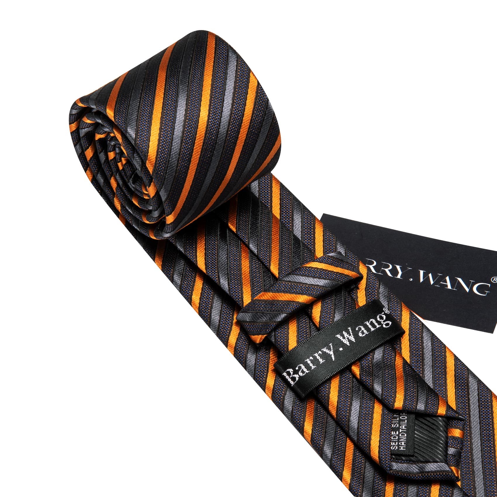 Black Striped Tie with Gold Grey Stripes Men's Necktie Set