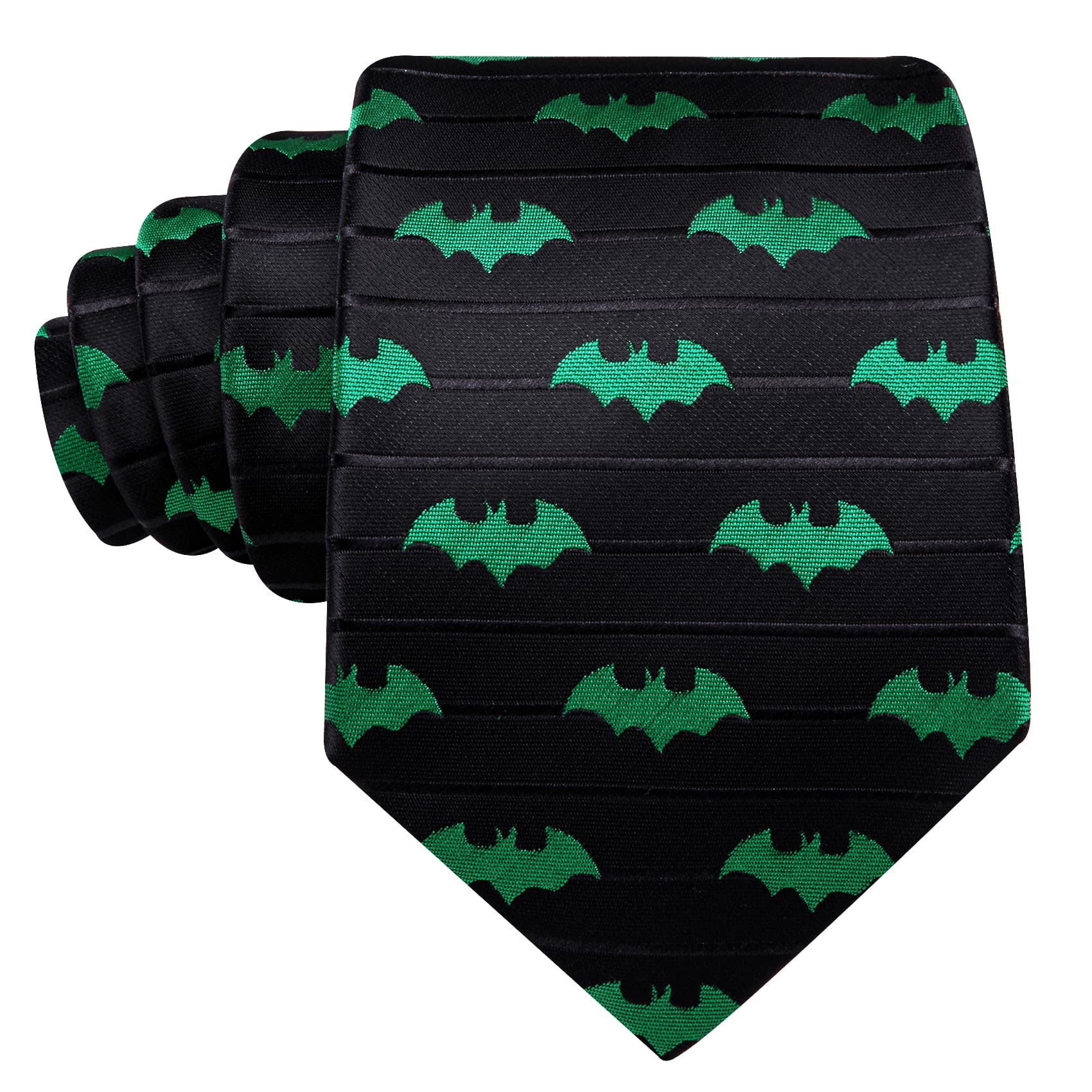 Tie Jacquard Green Bat Black Novelty Necktie Hanky Cufflinks Set