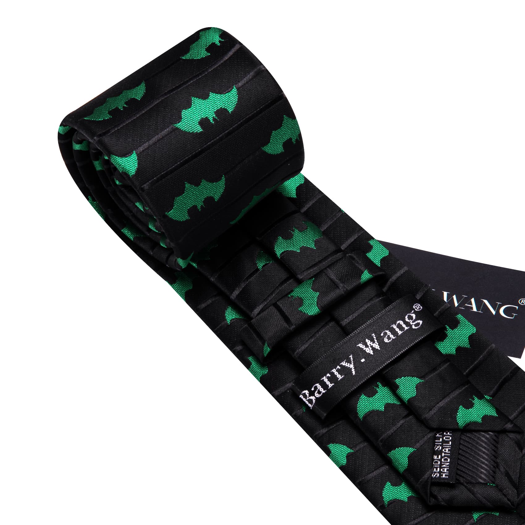 Tie Jacquard Green Bat Black Novelty Necktie Hanky Cufflinks Set