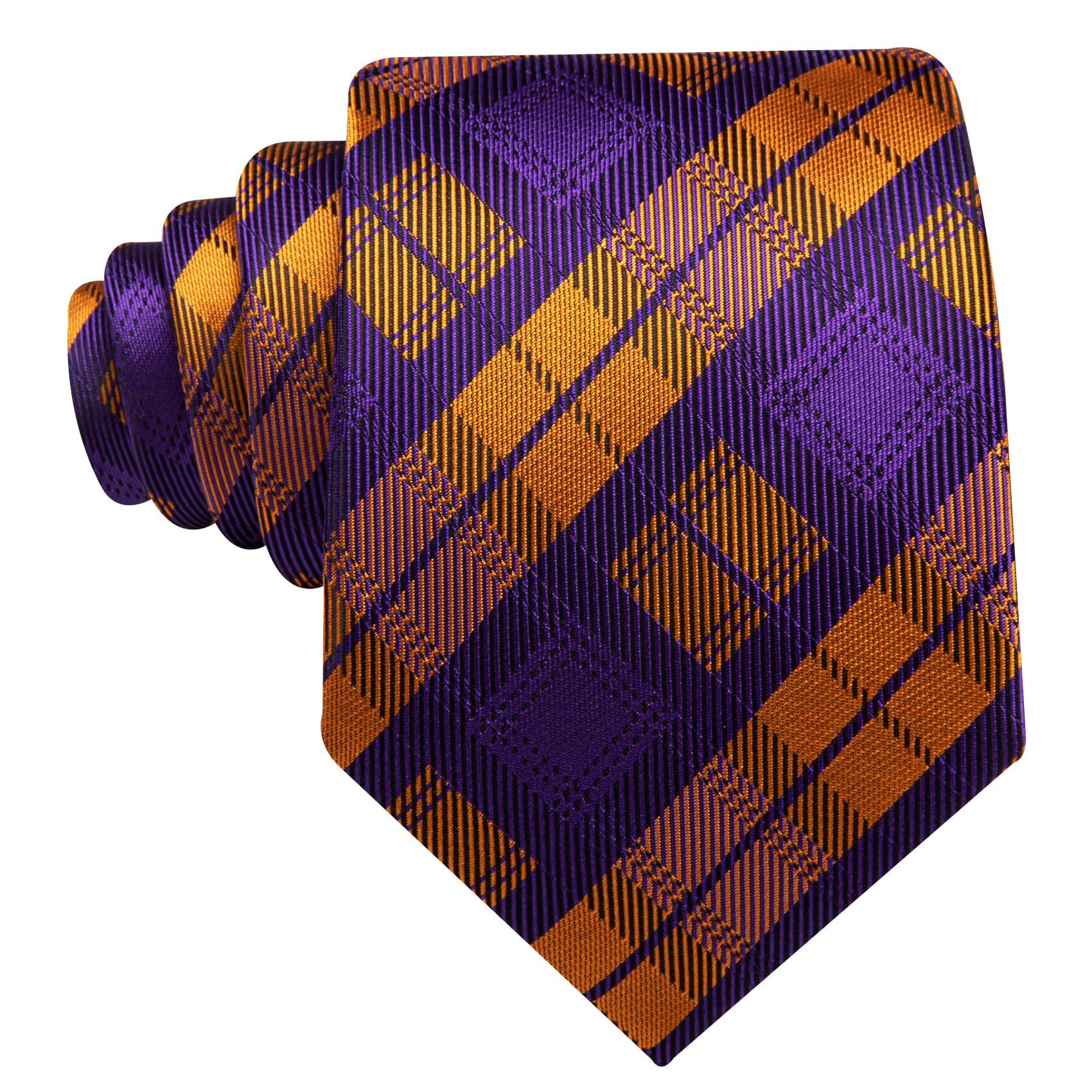 Tie Plaid Purple Orange Novelty Necktie Hanky Cufflinks Set