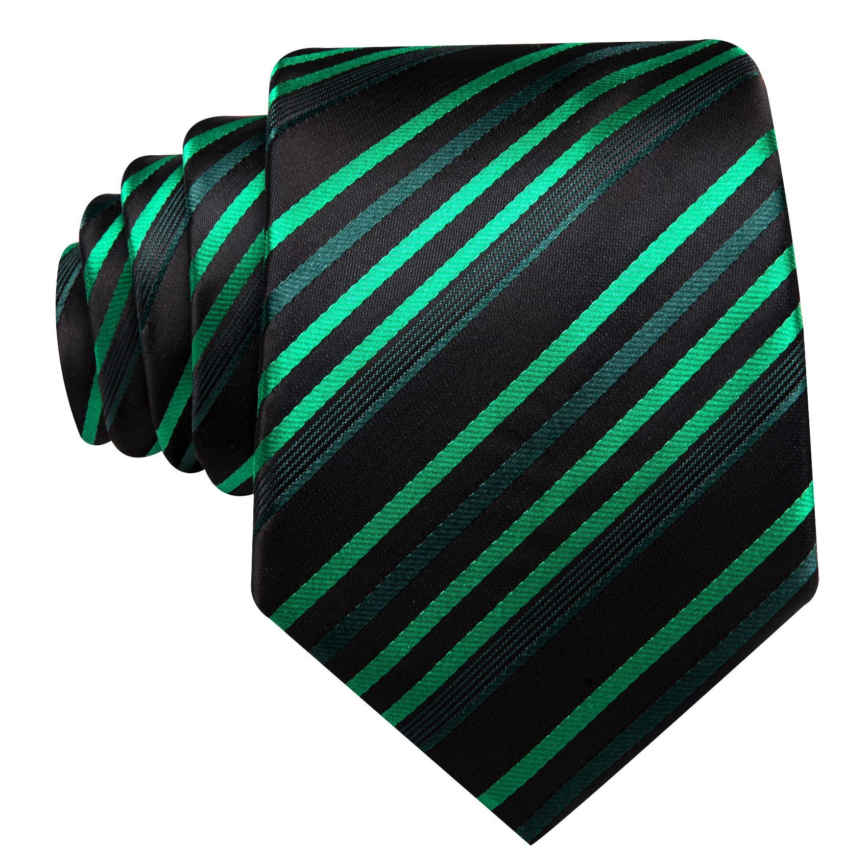 Striped Black Green Necktie Hanky Cufflinks Set