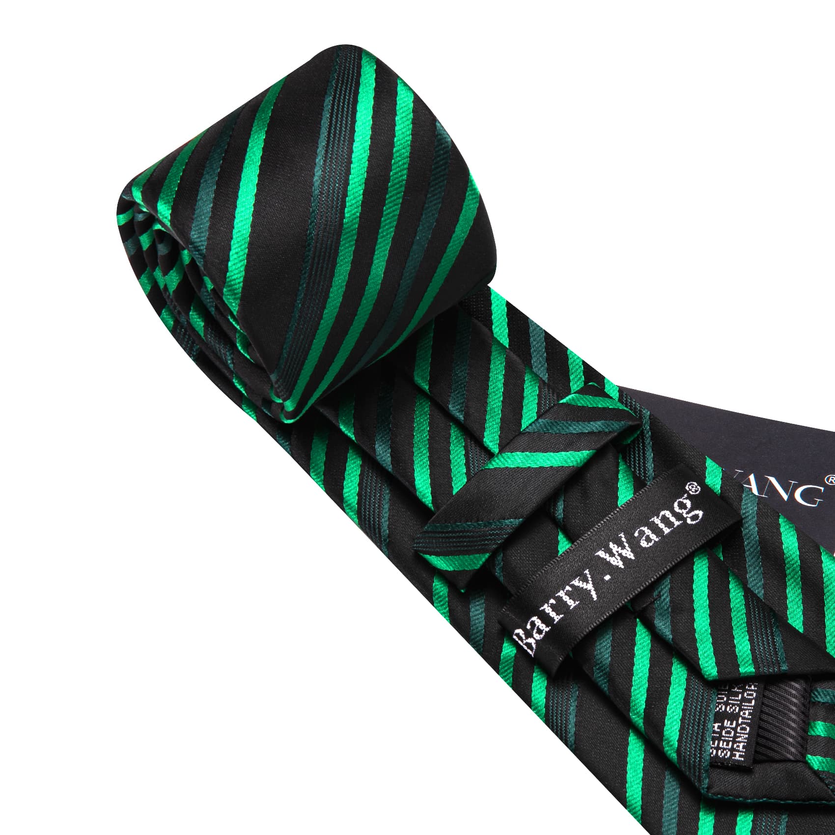 Striped Black Green Necktie Hanky Cufflinks Set
