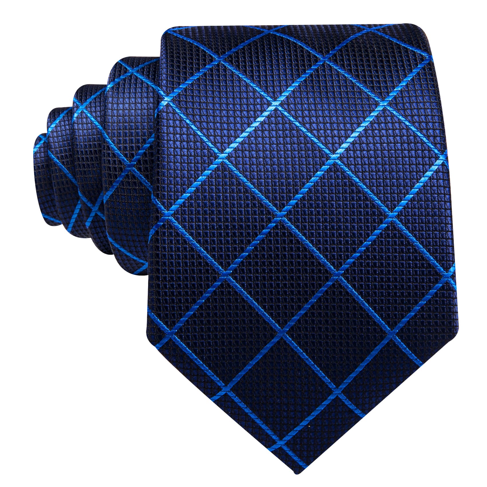 Dark Blue Tie Light Blue Lines Checkered Necktie Set for Men