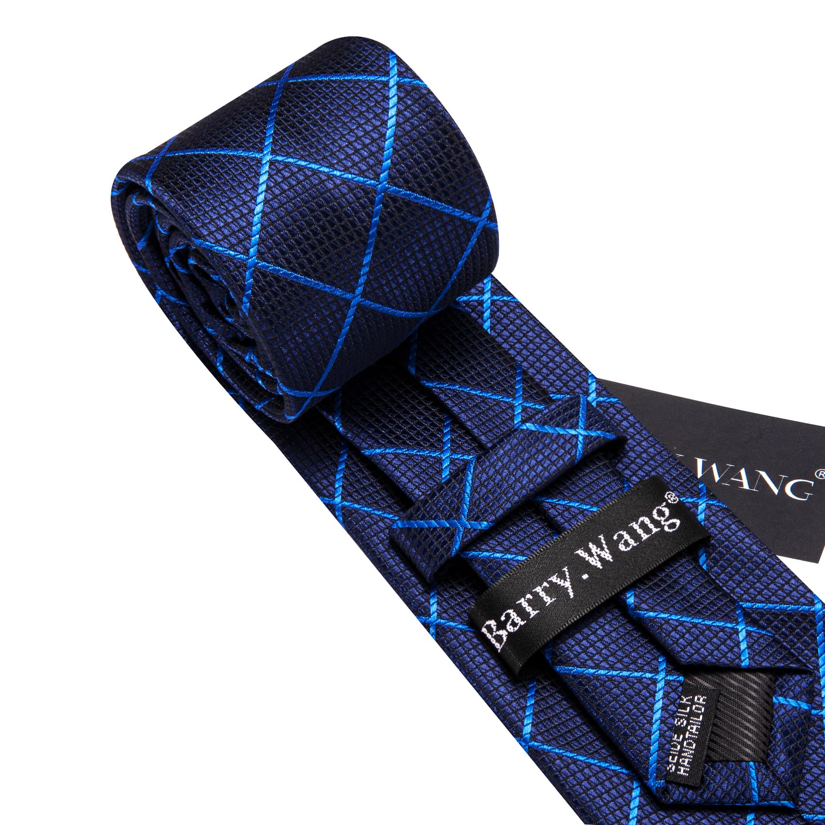 Dark Blue Tie Light Blue Lines Checkered Necktie Set for Men