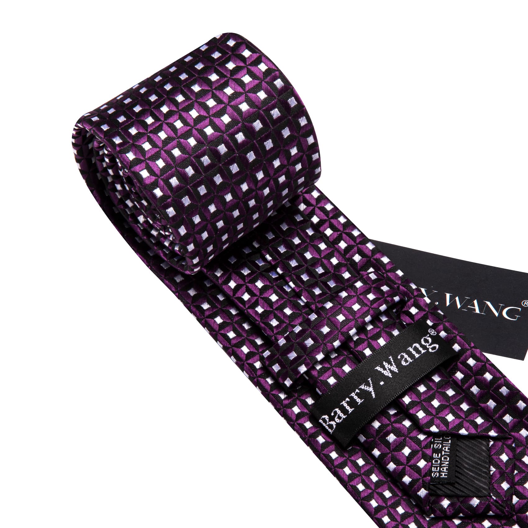 Purple Black White Geometric Necktie Set for Men