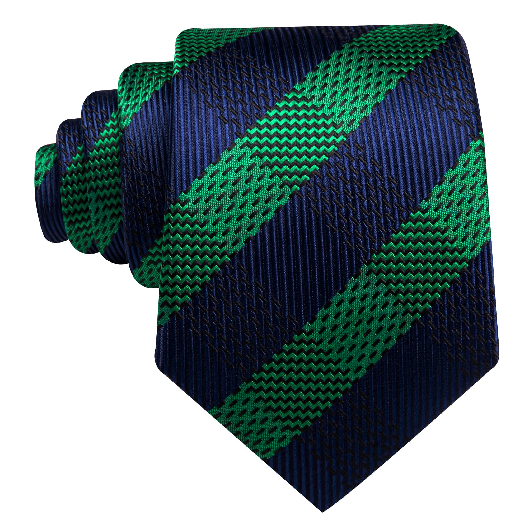  Mens Tie Striped Black Green Necktie Hanky Cufflinks Set
