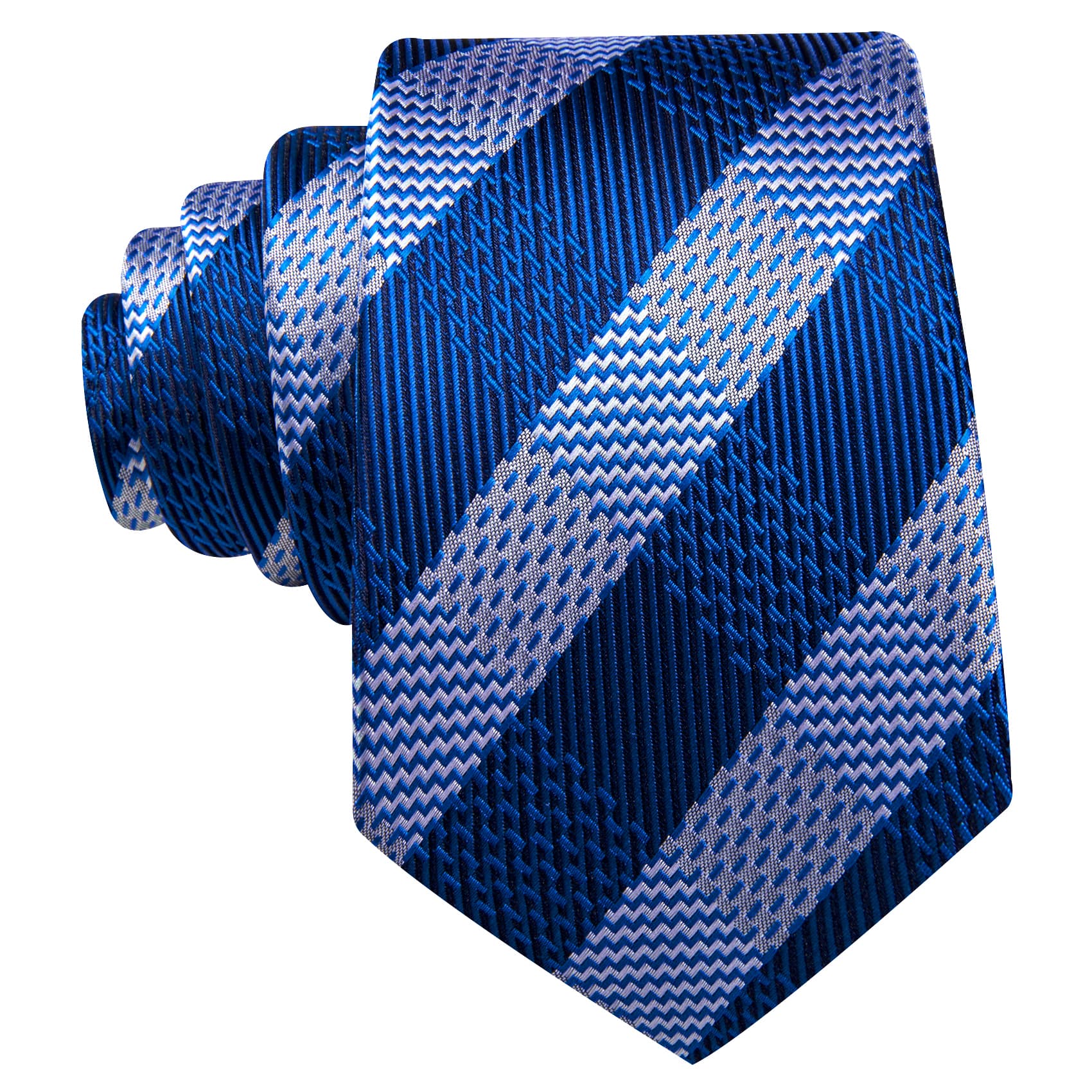 Mens Tie Striped Blue Grey Necktie Hanky Cufflinks Set