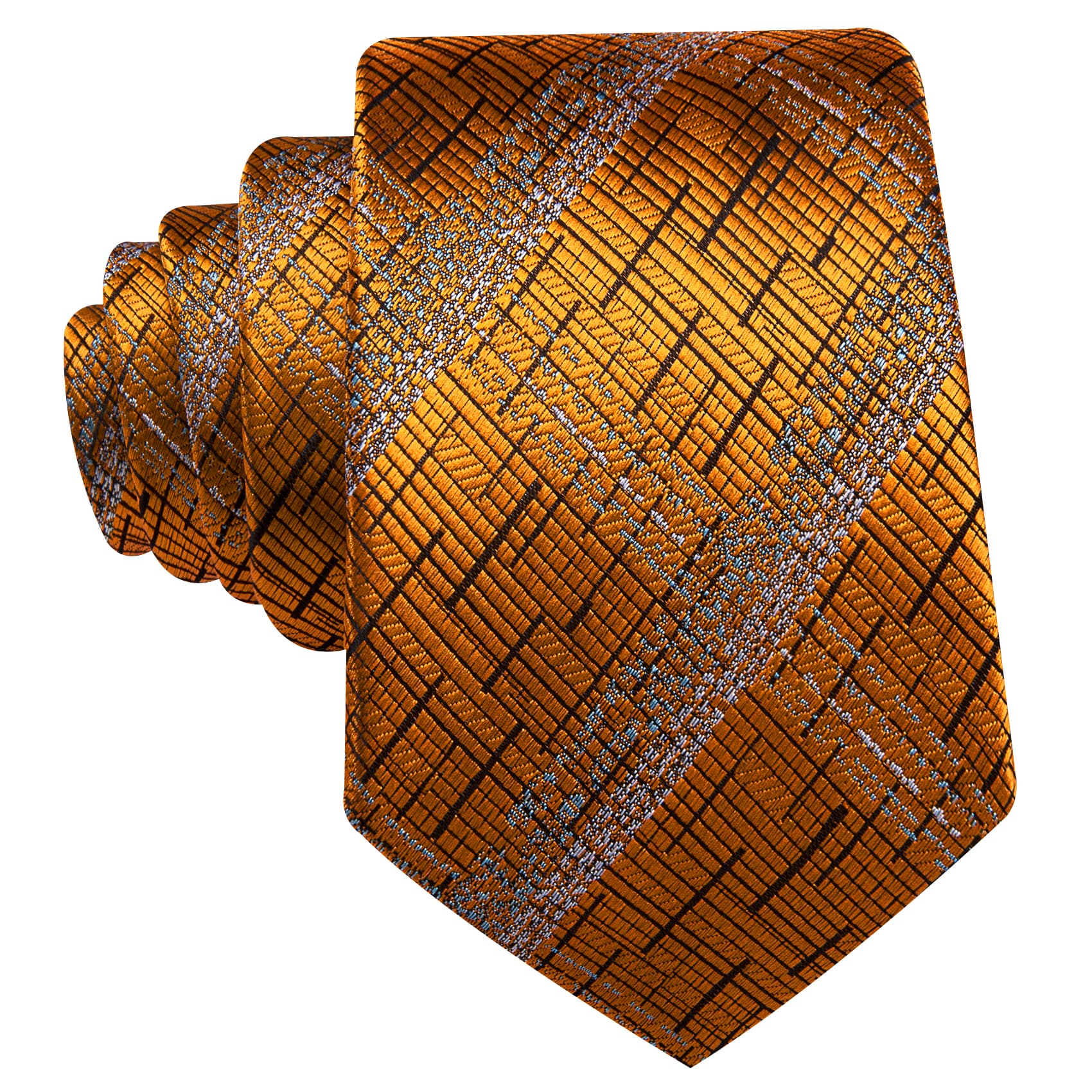 Tie Orange Black Silver Necktie Hanky Cufflinks Set