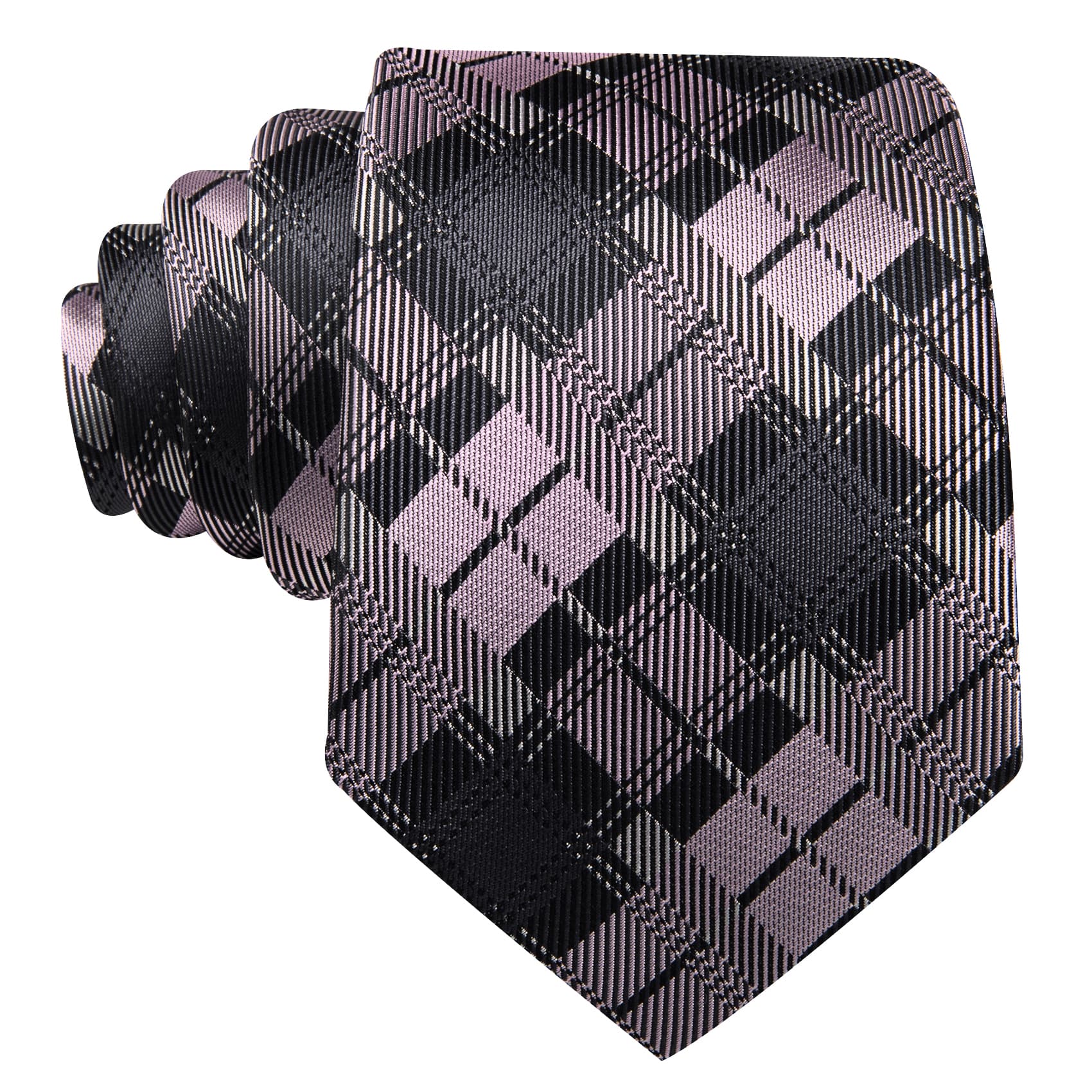 Tie Black Gray Pink Checkered Necktie Hanky Cufflinks Set