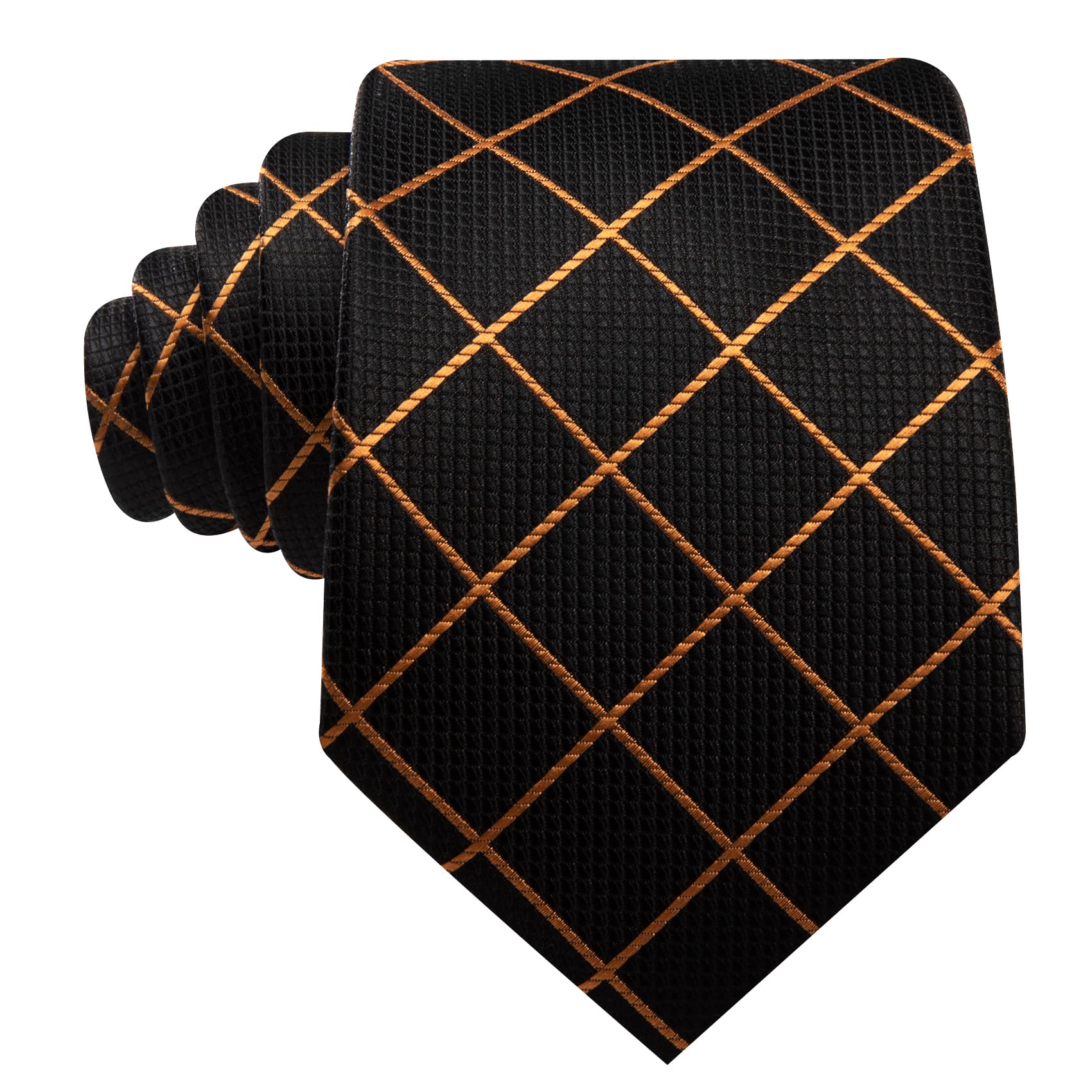 Black Tie Gold Lines Checkered Necktie Hanky Cufflinks Set