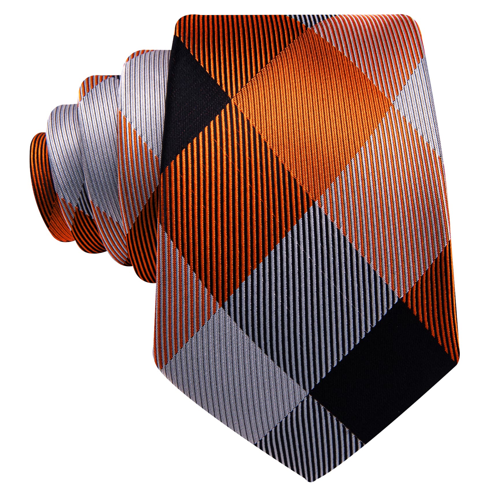  Tie Orange Black Gray Necktie Hanky Cufflinks Set