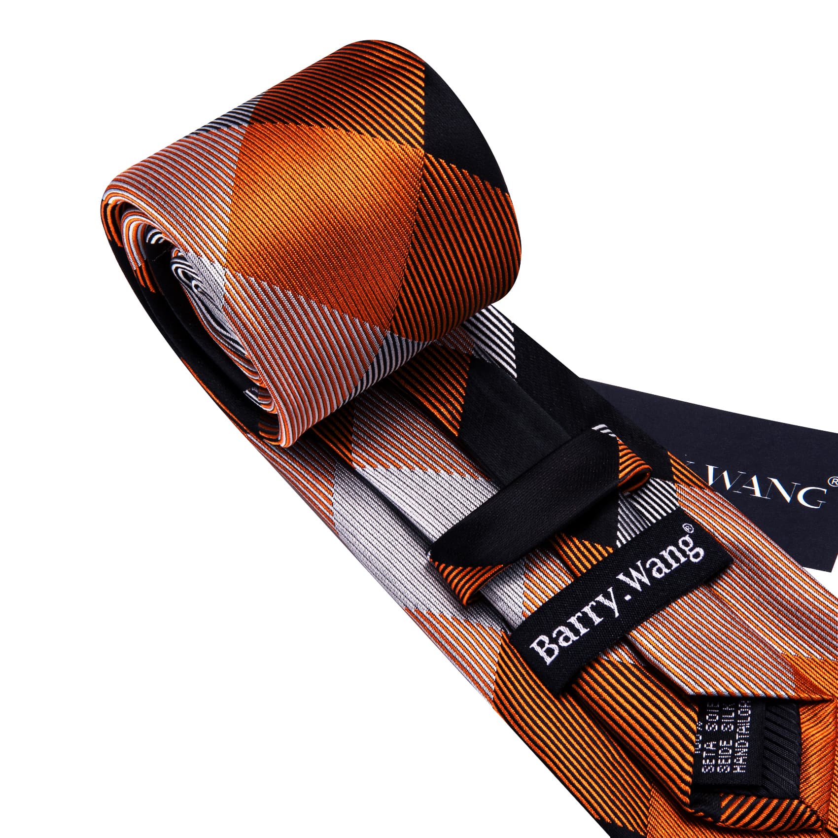  Tie Orange Black Gray Necktie Hanky Cufflinks Set