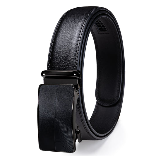Barry. Wang Men's Black Leather Belt Matte Buckle Ratchet Dress Belt for Business