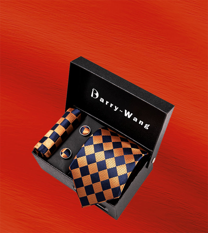 orange blue plaid necktie box set