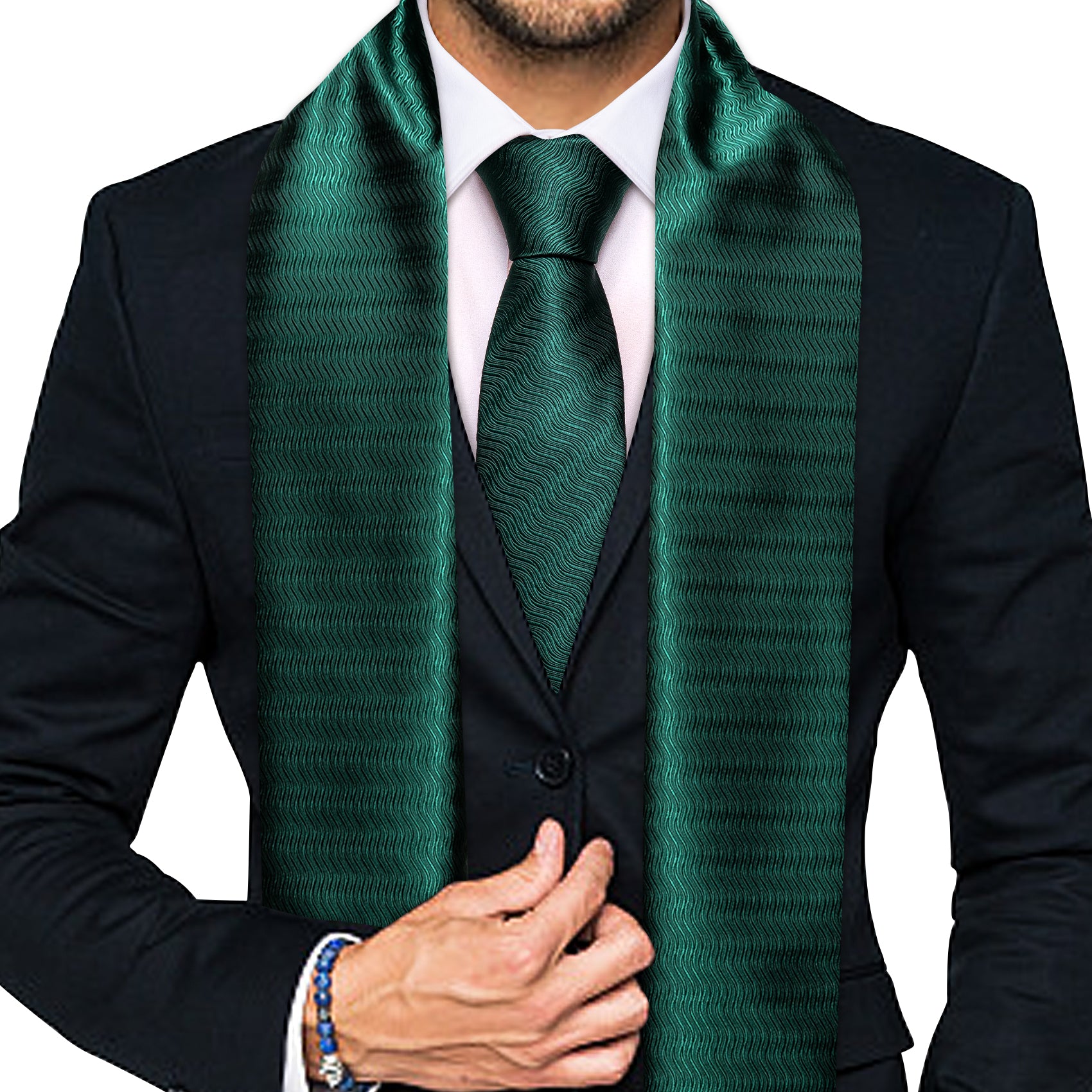 Luxury Green Solid Scarf with Tie Set