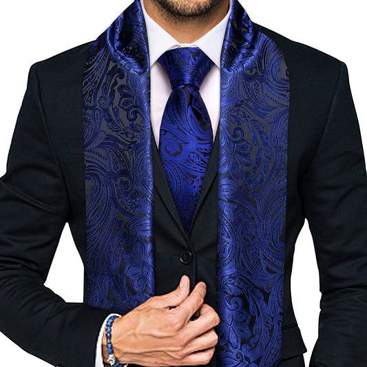Barry. Wang Blue Black Paisley Scarf with Tie Set