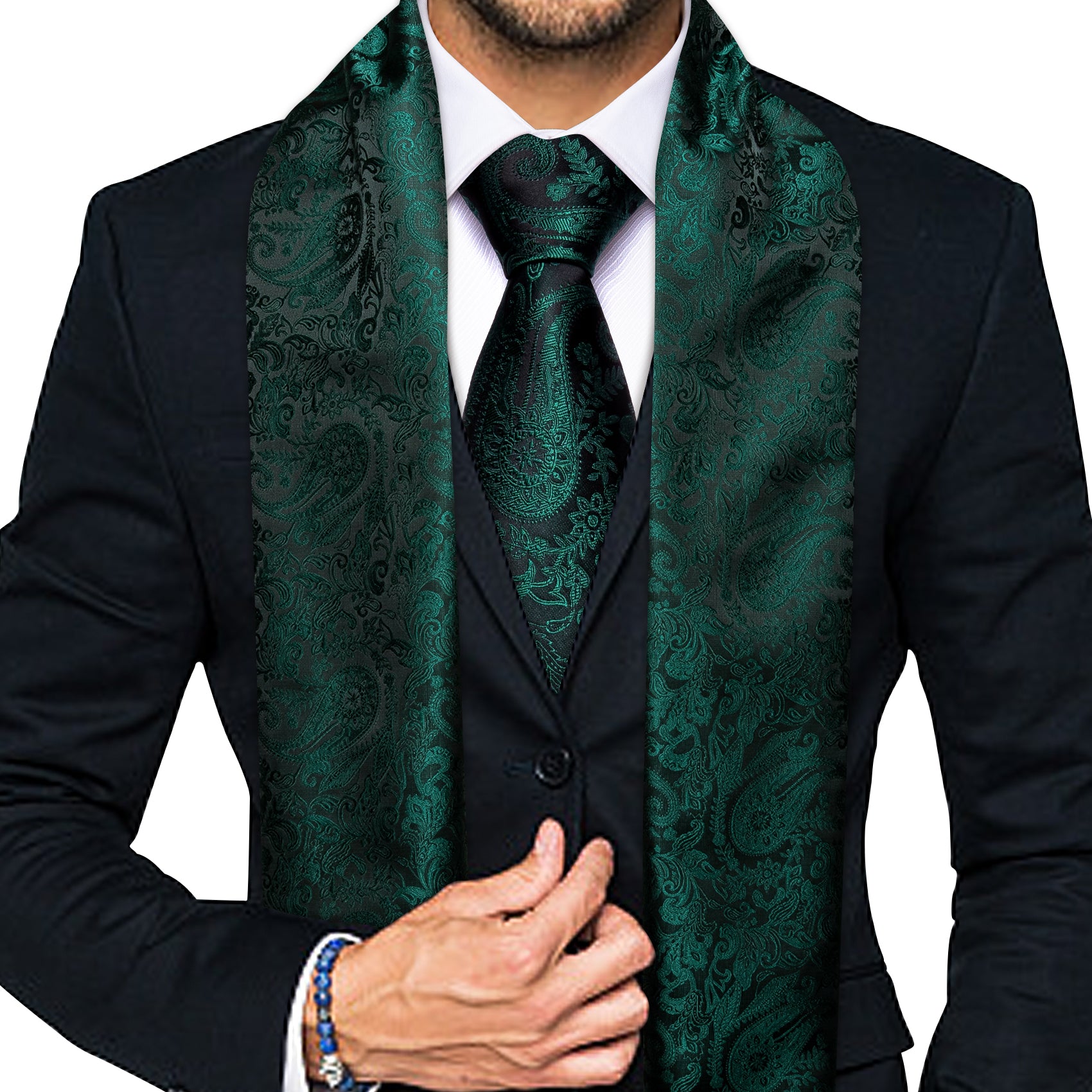 Luxury Green Paisley Scarf with Tie Set