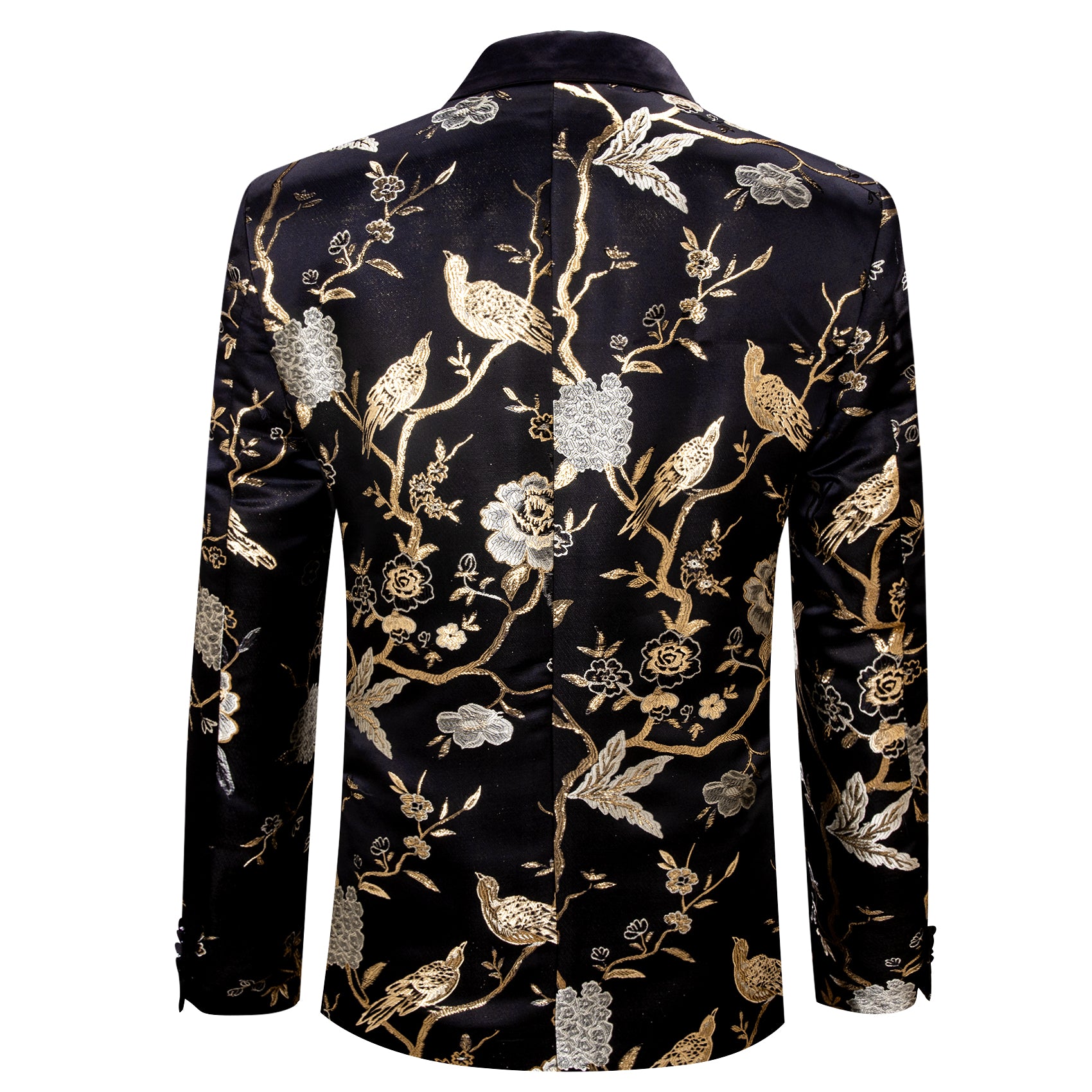 Wang Men's Black Gold Floral Suit Notch-Lapel Jacquard Blazer T