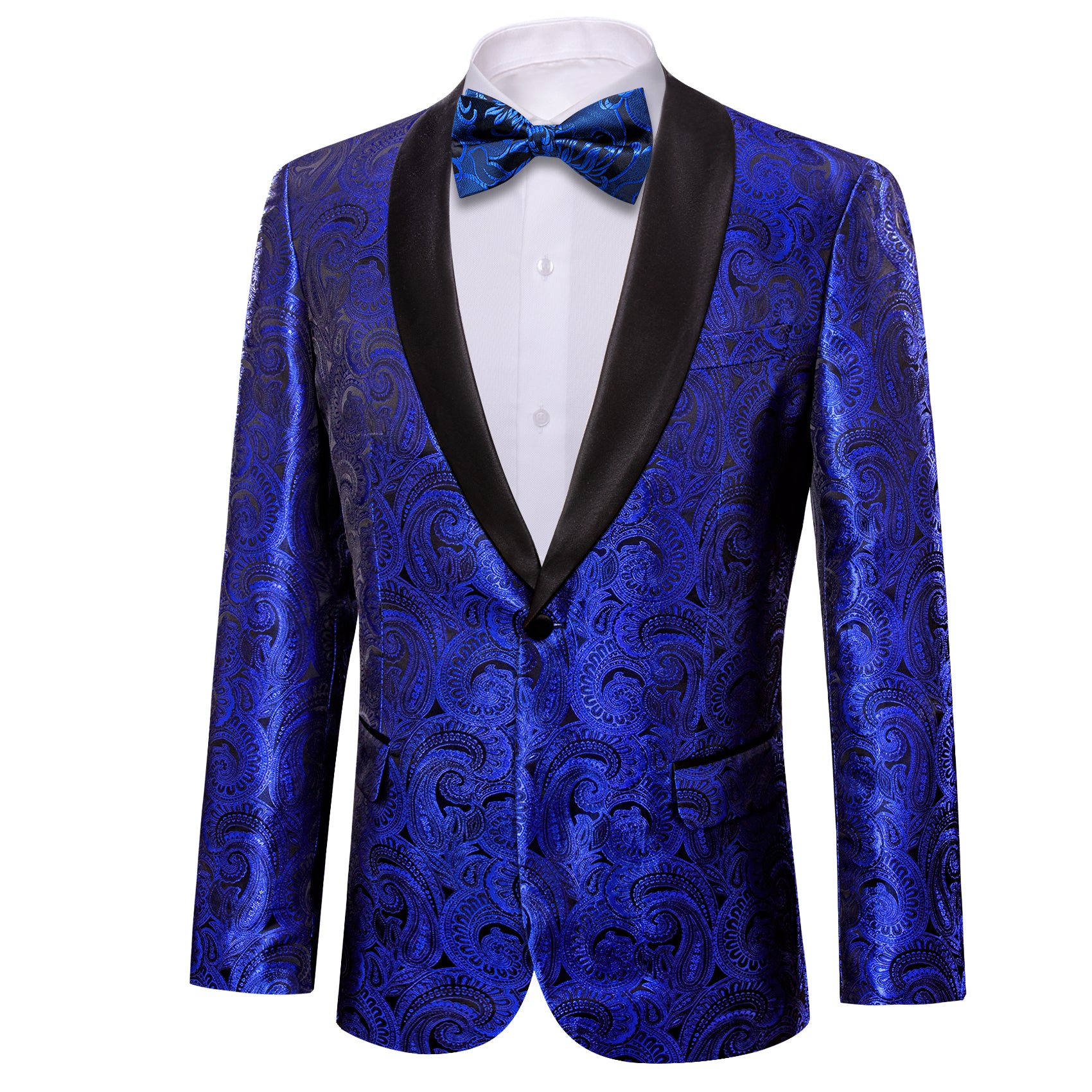 Barry.wang Men's Suit Cobalt Blue Floral Silk Shawl Collar Suit Jacket