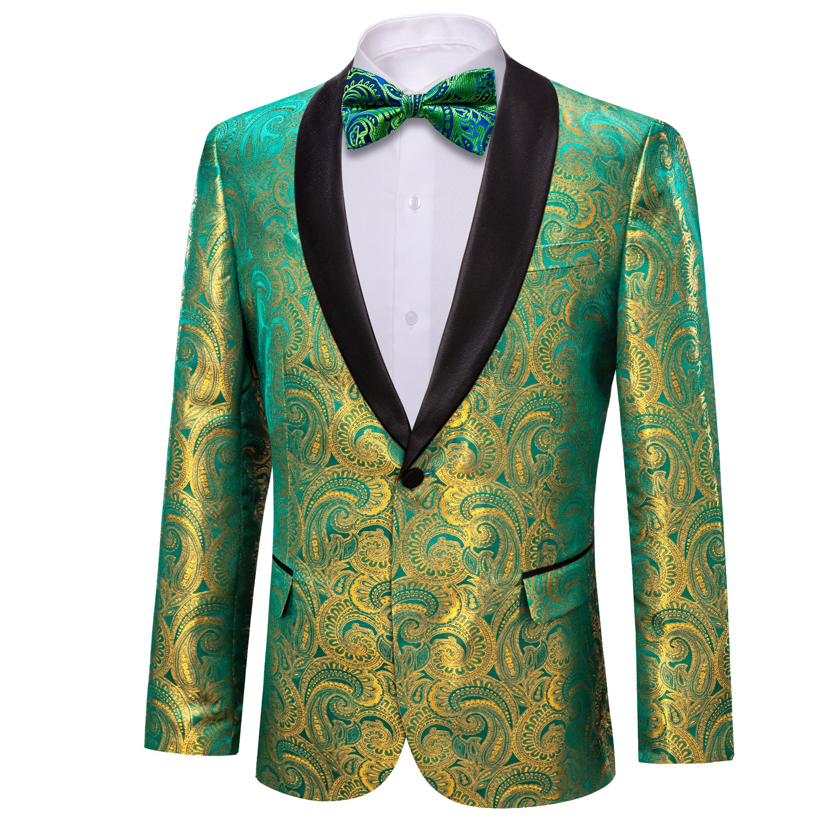 Barry.wang Shawl Collar Suit Men's Bright Green Floral Suit Jacket