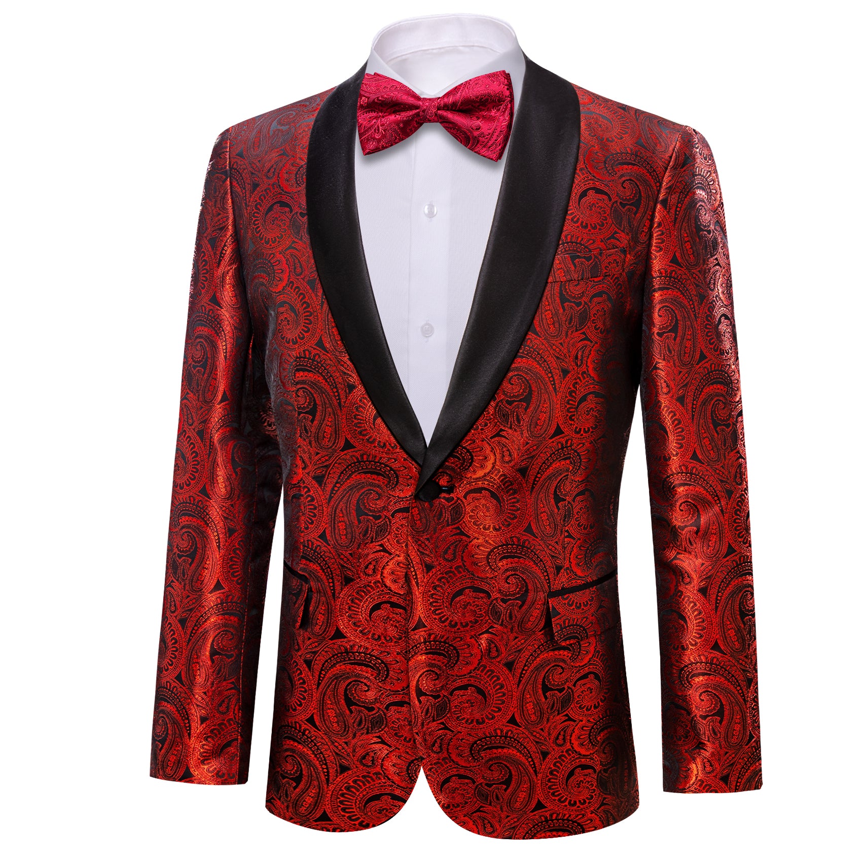 Barry.wang Men's Suit Red Jacquard Floral Silk Shawl Collar Suit Jacket