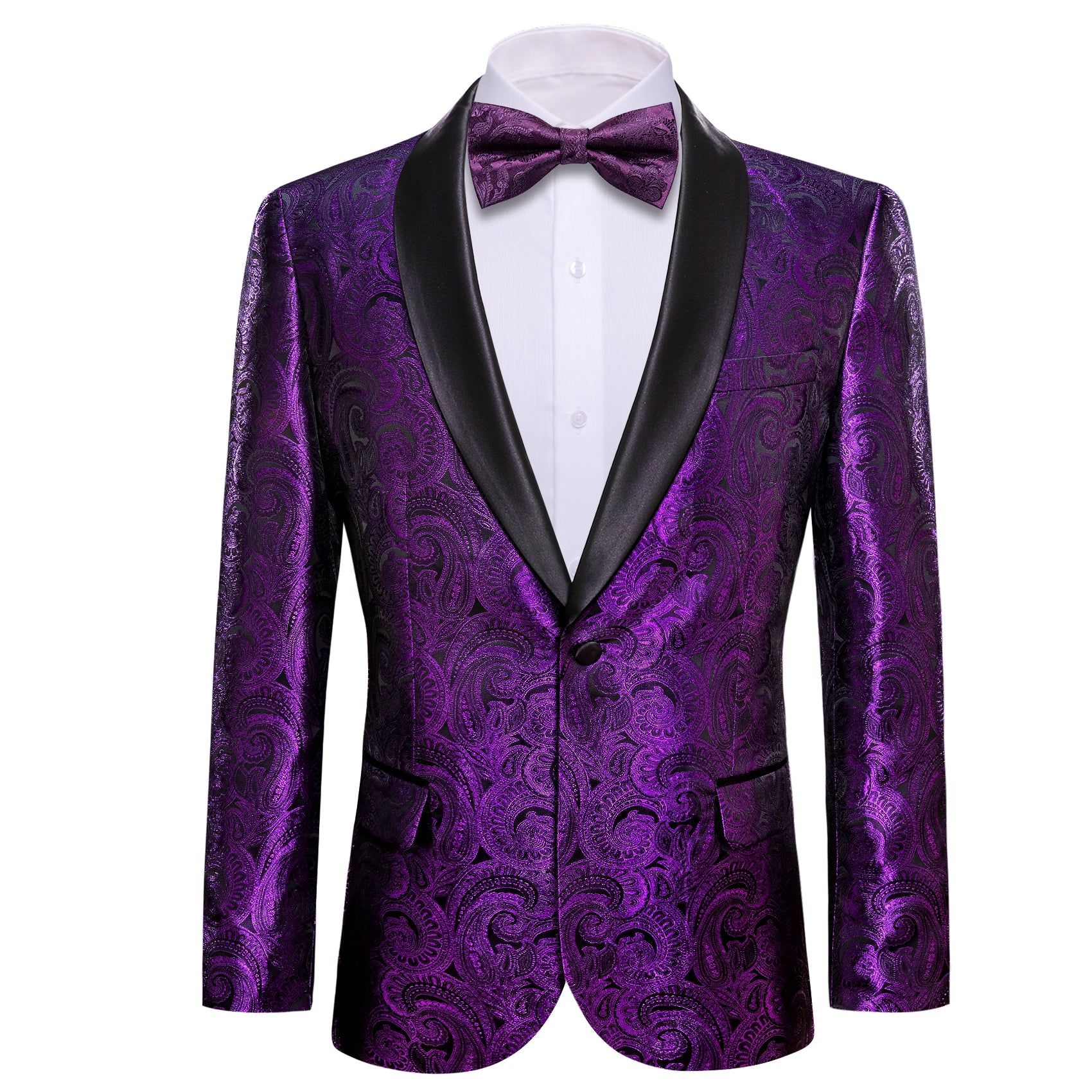 Men's Dress Party Purple Floral Suit Jacket Slim One Button Stylish Blazer