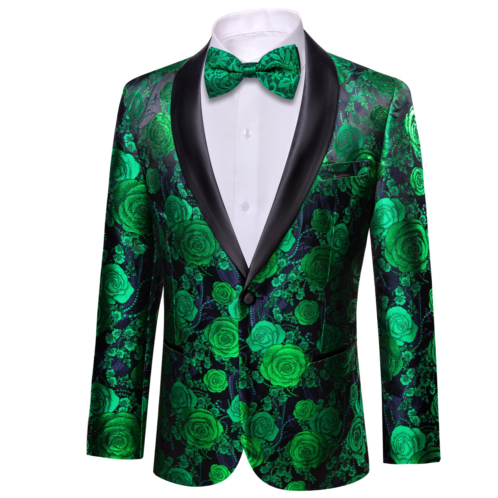Men's Dress Party Green Blue Flower Suit Jacket Slim One Button Stylish Blazer