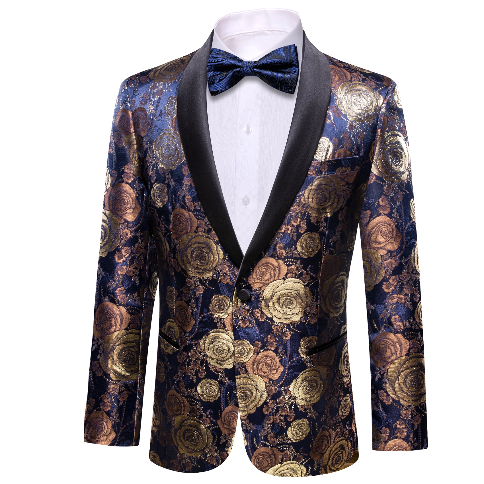 Men's Dress Party Blue Brown Flower Suit Jacket Slim One Button Stylish Blazer