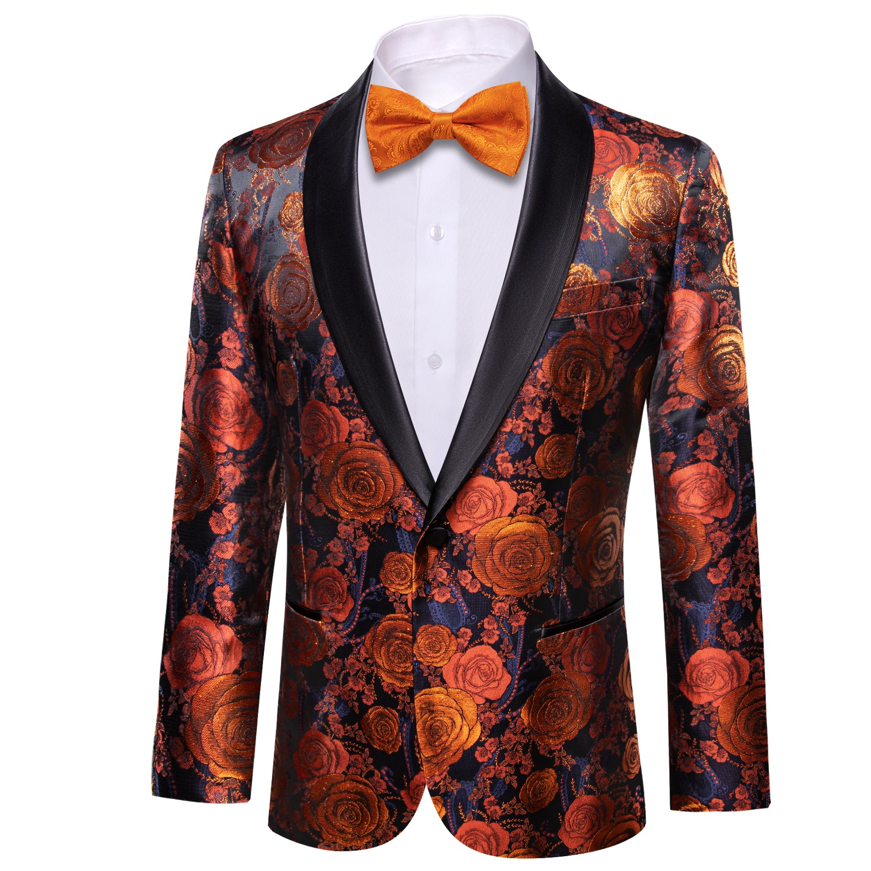 Men's Dress Party Orange Blue Flower Suit Jacket Slim One Button Stylish Blazer